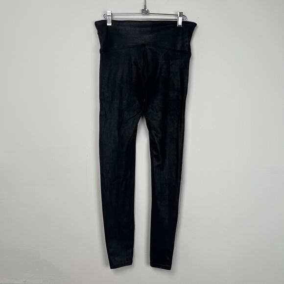 Spanx Black White Faux Leather Side Stripe Tummy Control Leggings SZ L - Picture 3 of 9